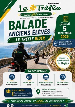 Affiche de la balade des anciens élèves Le Trèfle Rider du samedi 5 septembre 2026